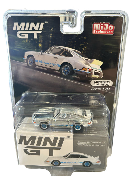 Mini GT Porsche 911 Carrera RS 2.7 Grand Prix  (White w/ Blue Livery) (CHASE)
