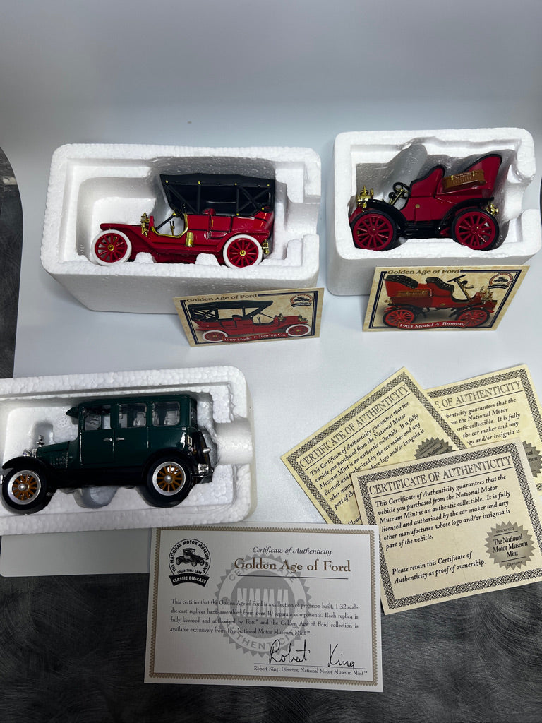 The National Motor Museum Mint Presents The Golden Age of Ford - (1926 Ford Fordor, 1909 Ford Model T Touring Car, & 1903 Model A Tonneau)