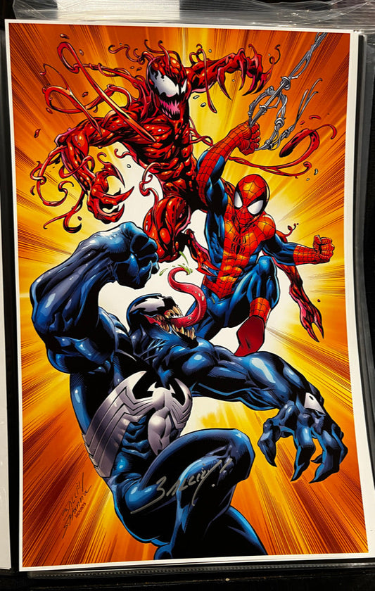 Carnage, Spiderman, & Venom Print by Mark Bagley & S. Hanna (Signed)