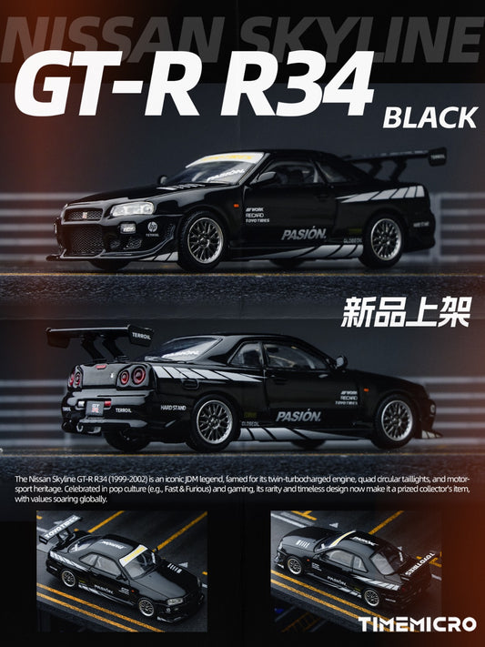 (PREORDER) TimeMicro Nissan Skyline GT-R R34 "Black Street" Black