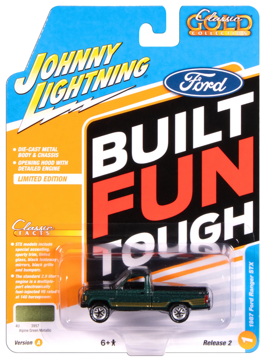 Johnny Lightning Classic Gold - 1987 Ford Ranger STX (Alpine Green w/Gold STX Stripes)