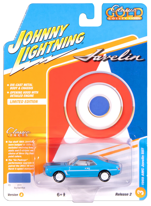 Johnny Lightning Classic Gold - 1969 AMC Javelin (Big Bad Blue w/White C Stripe)