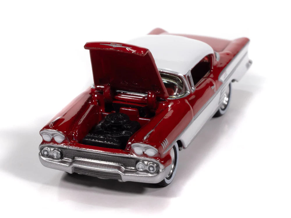 Johnny Lightning Collectors Tin - 1958 Chevrolet Impala (Rio Red and White with Red Interior)