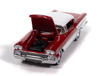 Johnny Lightning Collectors Tin - 1958 Chevrolet Impala (Rio Red and White with Red Interior)