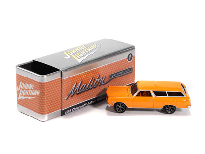 Johnny Lightning Collectors Tin - 1965 Chevrolet 2-Door Wagon (Custom Orange Metallic)