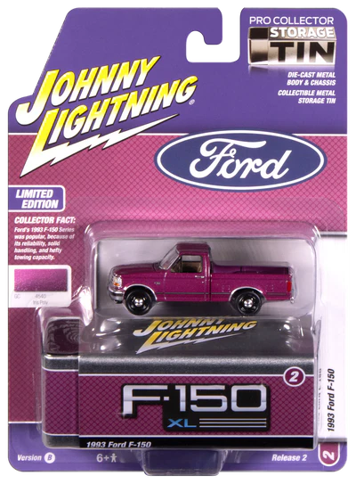 Johnny Lightning Collectors Tin - 1993 Ford F-150 XL Pickup Truck (Iris Metallic)