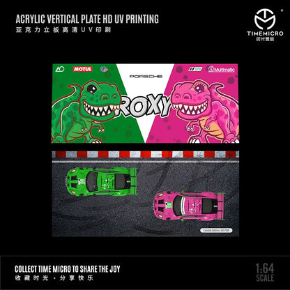 TimeMicro Porsche 992 Tyrannosaure « Roxy &amp; Rexy » (2 pièces avec diorama rose et vert) 