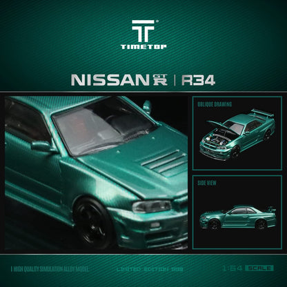 (PREORDER) TimeTop Diecast - Nissan GTR34  (Metallic Green with Gift Box Edition)