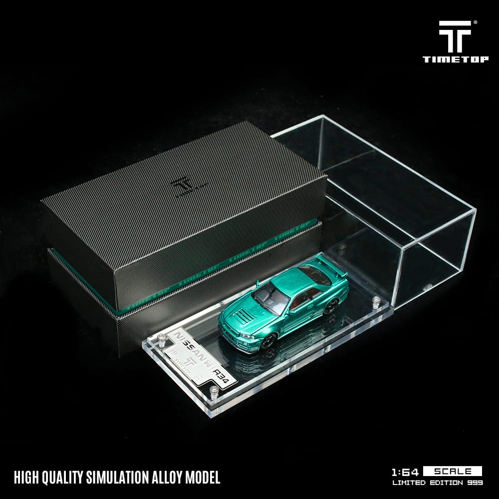 (PREORDER) TimeTop Diecast - Nissan GTR34  (Metallic Green with Gift Box Edition)