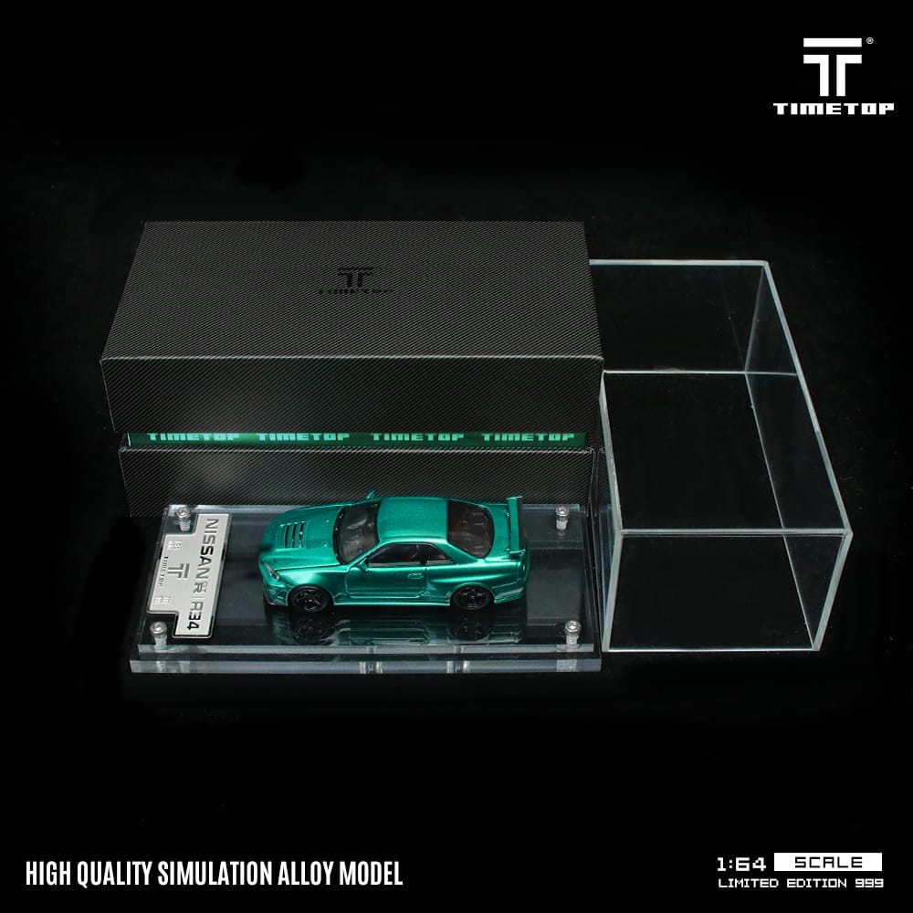 (PREORDER) TimeTop Diecast - Nissan GTR34  (Metallic Green with Gift Box Edition)