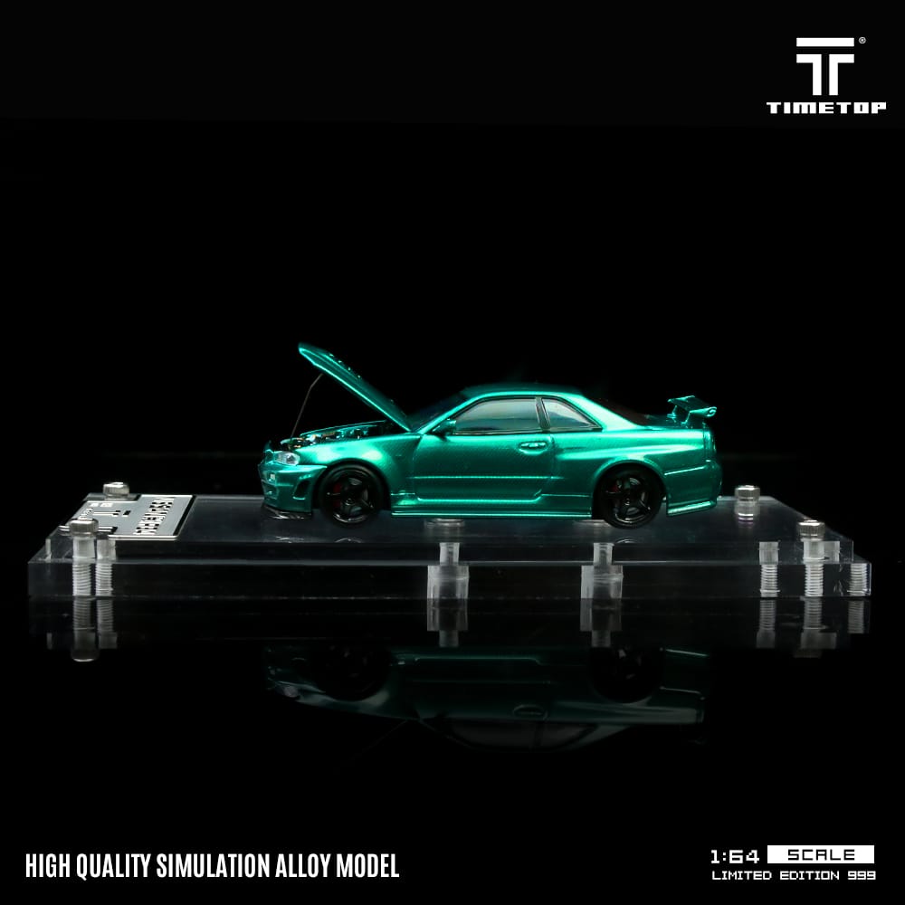 (PREORDER) TimeTop Diecast - Nissan GTR34  (Metallic Green with Gift Box Edition)