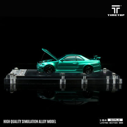 (PREORDER) TimeTop Diecast - Nissan GTR34  (Metallic Green with Gift Box Edition)
