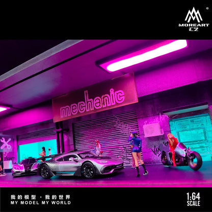 MoreArt Lighted Mechanic Shop (Diorama) - Cyberpunk Series 02