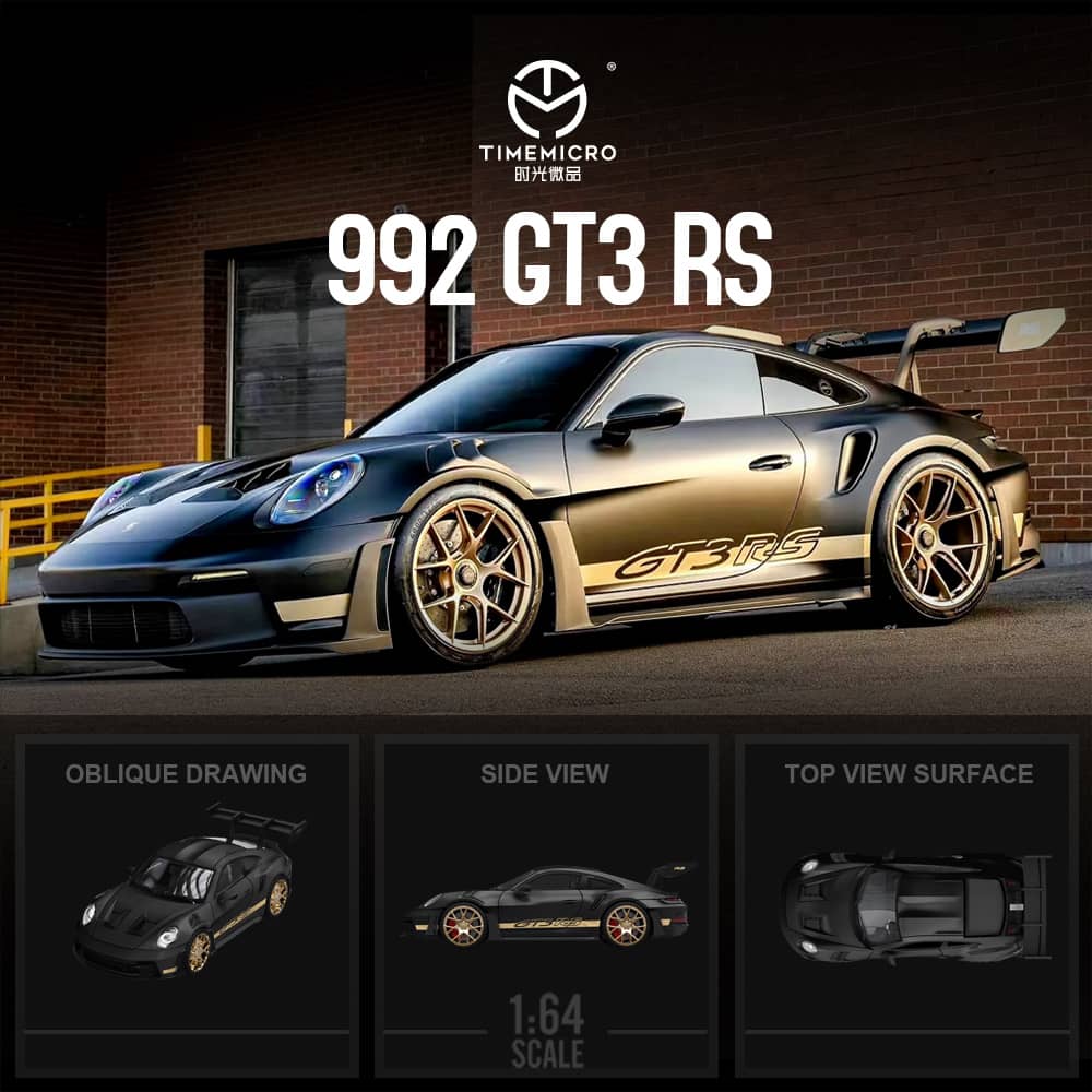 TimeMicro Black Gold VWT1 Minibus, Porsche 992 GT3 RS, & Trailer (Sold Individually or as set)