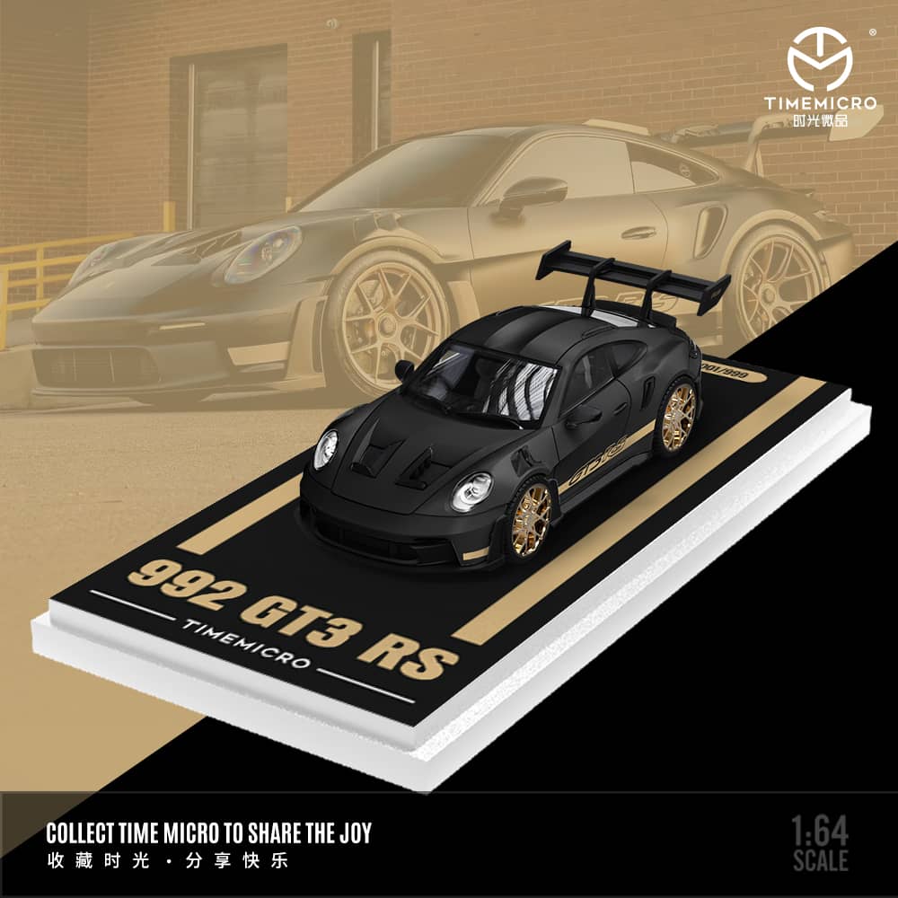 TimeMicro Black Gold VWT1 Minibus, Porsche 992 GT3 RS, & Trailer (Sold Individually or as set)