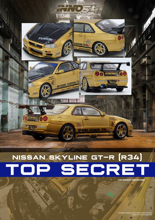 Inno64 - Nissan Silvia (S14) RHD (volant à droite) bleu et violet métallisé avec bande jaune "Tomonori Idekawa's Rocket Bunny Boss"