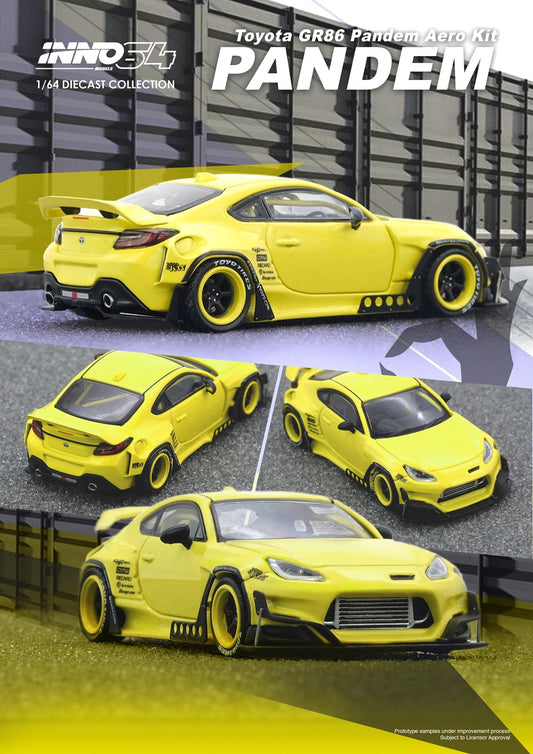 Inno64 - Nissan Silvia (S14) RHD (volant à droite) bleu et violet métallisé avec bande jaune "Tomonori Idekawa's Rocket Bunny Boss"