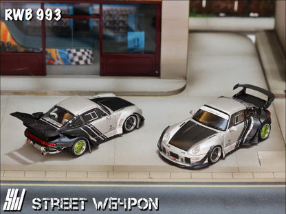 Street Warrior Porsche RWB 993 Wide-Body Modified (Matte Silver Cyberpunk Livery)