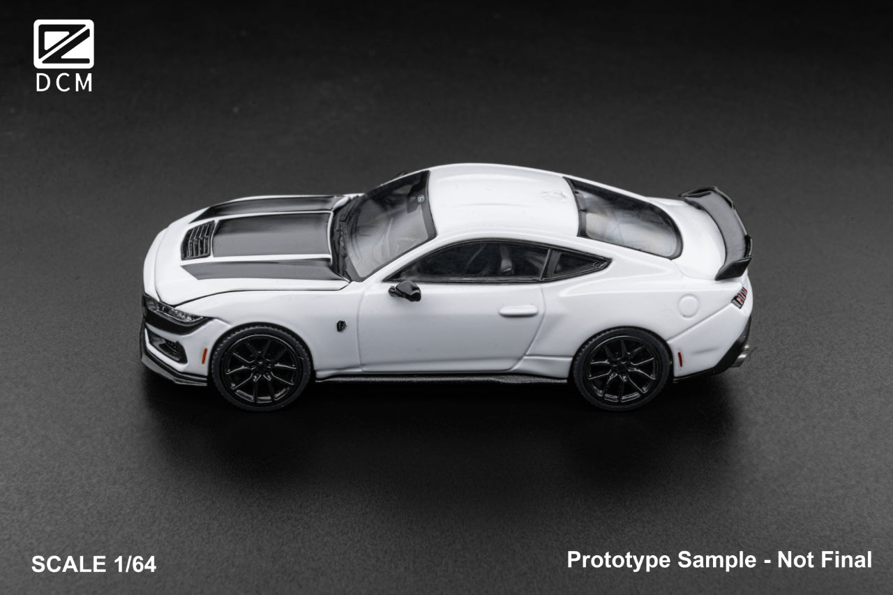 (PREORDER) DCM Ford Mustang Dark Horse (Crystal White hood w/Stripe, Black Wheels)