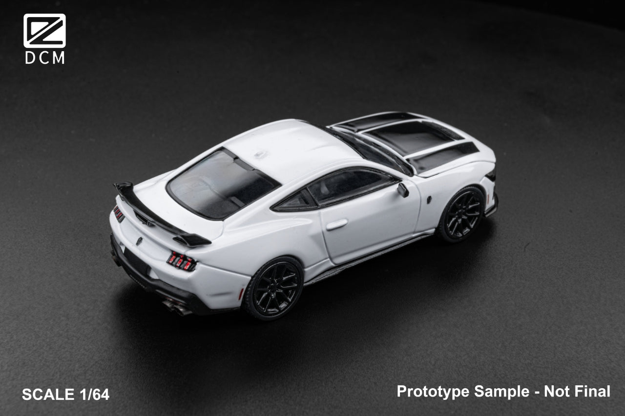 (PREORDER) DCM Ford Mustang Dark Horse (Crystal White hood w/Stripe, Black Wheels)