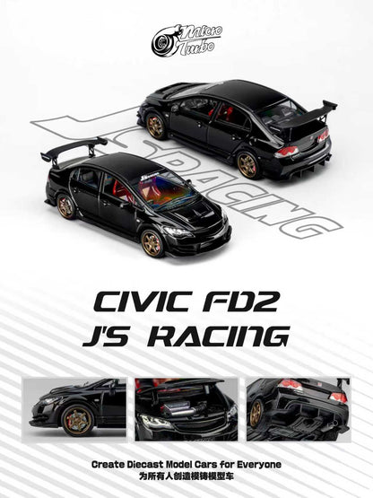 (PREORDER) Micro Turbo Honda Civic FD2 JS Racing model (Metallic Black)