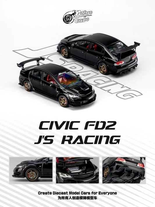 (PREORDER) Micro Turbo Honda Civic FD2 JS Racing model (Metallic Black)