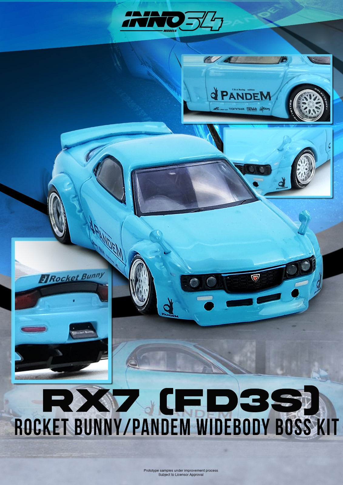 (PREORDER) Inno64 Mazda Pandem Rocket Bunny RX7 (FD3S) Tiffany Blue