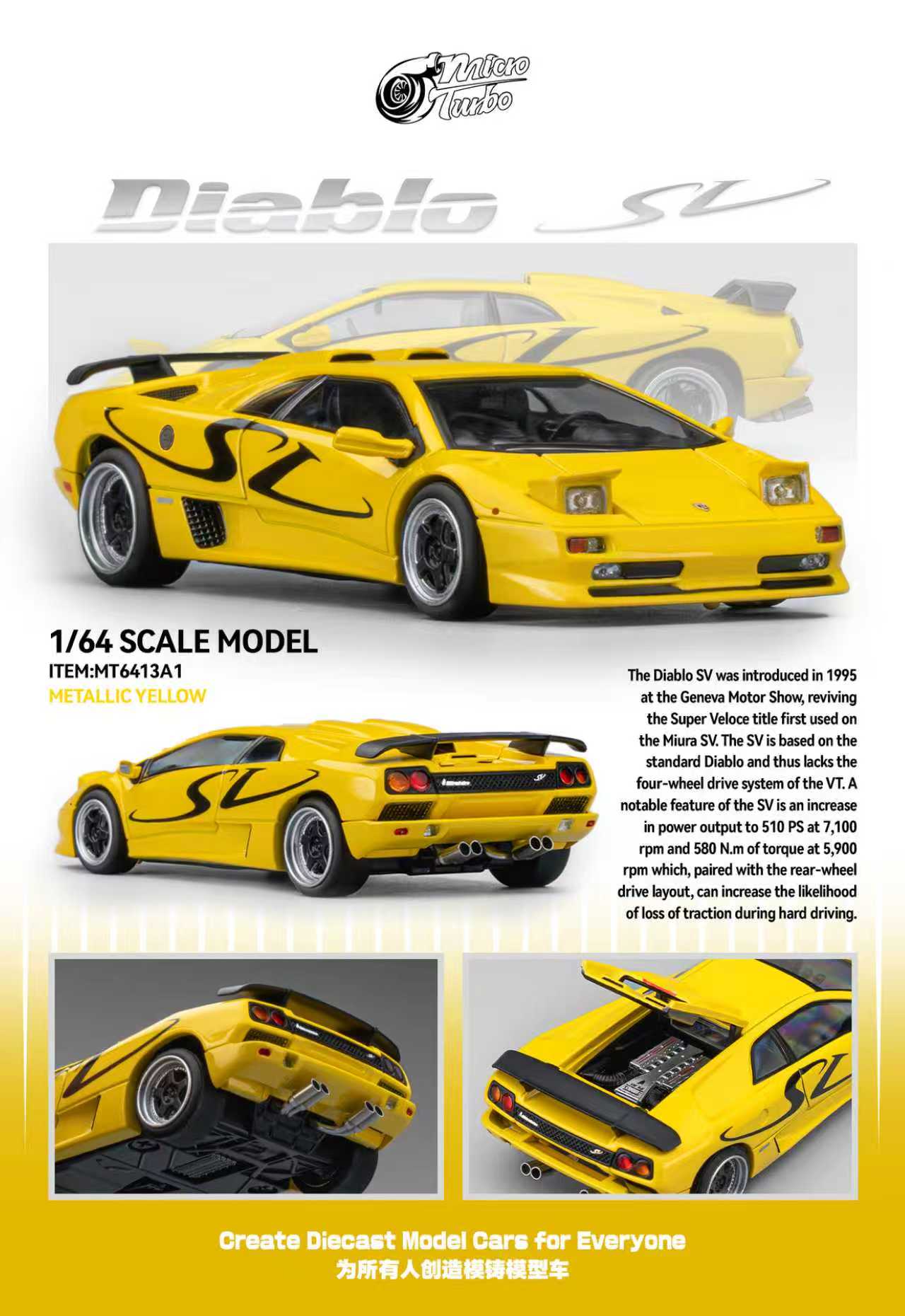 (PREORDER) Micro Turbo Lamborghini Diablo SV (Metallic Yellow)