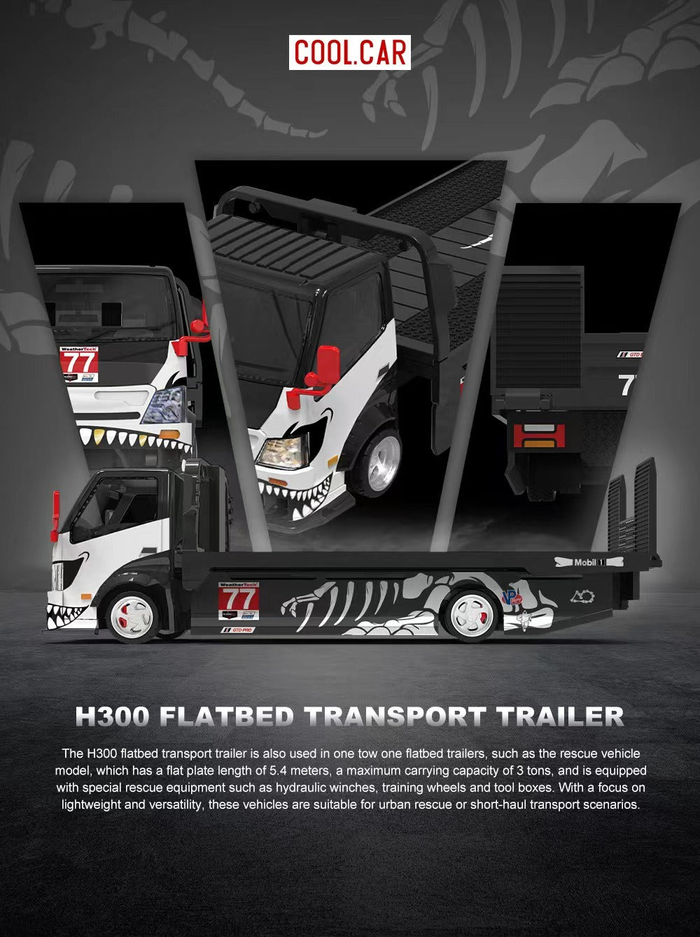 (PREORDER) Cool Car H300 Flatbed Transport Trailer (Bone Dragon 77#)