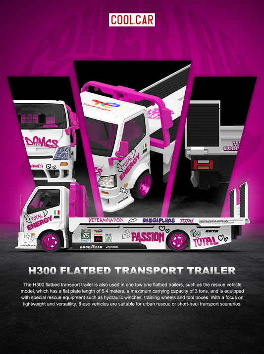 (PREORDER) Cool Car H300 Flatbed Transport Trailer IRON DAMES (White/Pink)