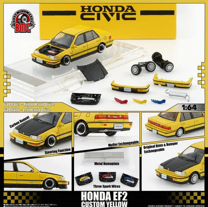 (PREORDER) BM Creations HONDA CIVIC EF2 1991 (Custom Yellow w/Black Bonnet LHD)
