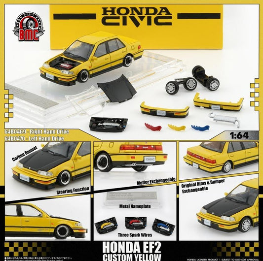(PREORDER) BM Creations HONDA CIVIC EF2 1991 (Custom Yellow w/Black Bonnet LHD)