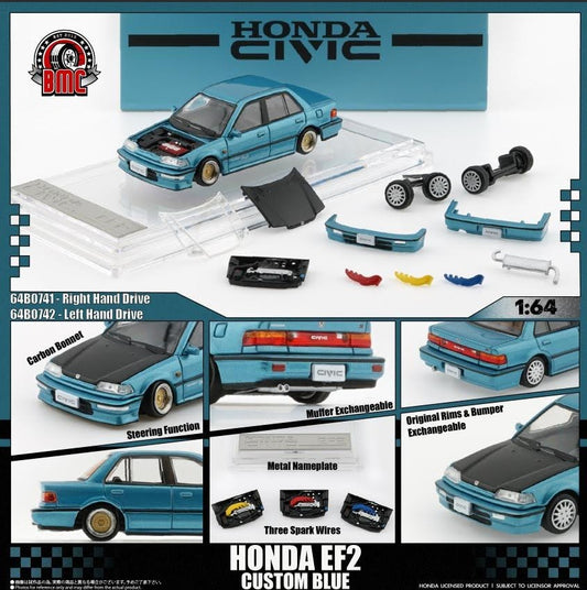 (PREORDER) BM Creations Honda Civic EF2 1991 (Custom Blue w/Black Bonnet LHD)
