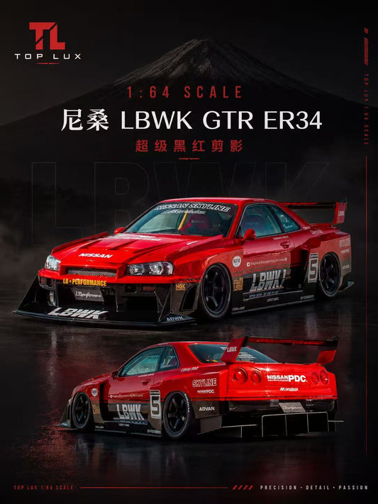 (PREORDER) Top Lux Diecast Nissan LBWK GTR ER34 (Red/Black)