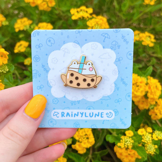 Rainylune Collectible Pin - Milk Tea Boba Frog Pin