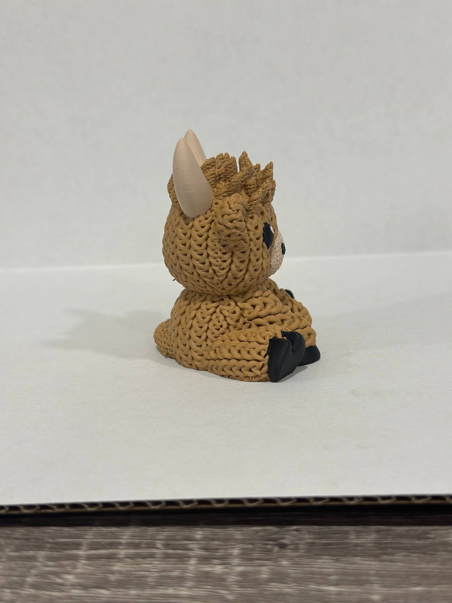 Highland Cow (Short Horns) Figurine 3D Printed Knitted Texture (3" figure) - by Upstate Design Decor