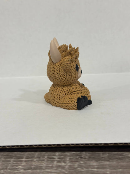 Highland Cow (Short Horns) Figurine 3D Printed Knitted Texture (3" figure) - by Upstate Design Decor