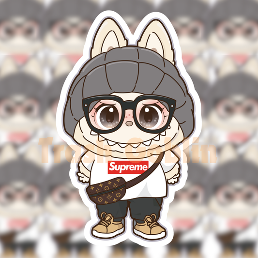Labubu Vinyl Sticker - Luxury Outfit - by Trash Goblin