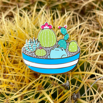 Rainylune Collectible Pin - Cactus Bowl Frog Pin