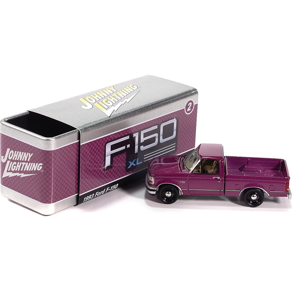 Johnny Lightning Collectors Tin - 1993 Ford F-150 XL Pickup Truck (Iris Metallic)