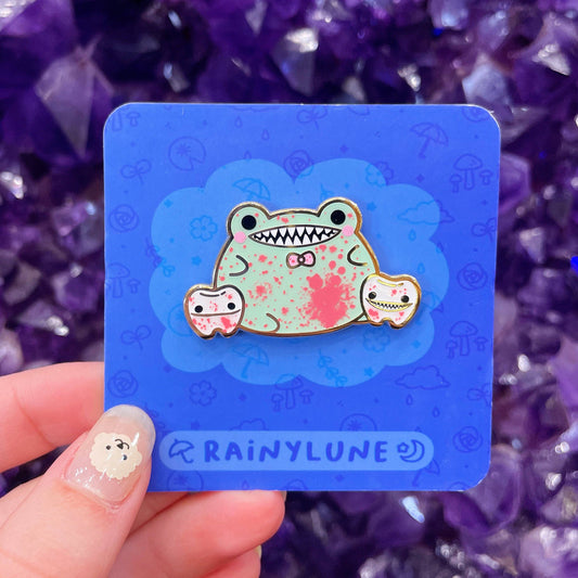 Rainylune Collectible Pin - Friend the Frog "Very Normal Amount of Teeth" - (Glows in the Dark)