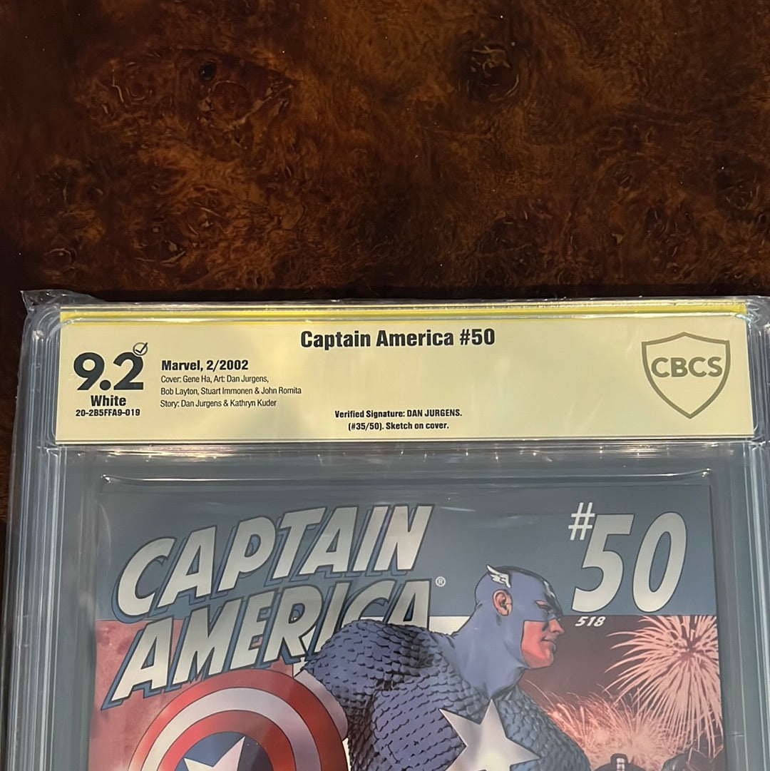 Captain America #50; 9.2 CBCS Signed/Sketched by Dan Jurgens